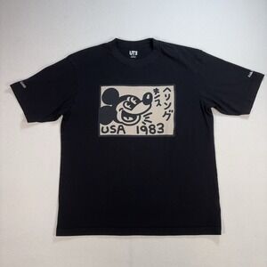 Uniqlo Disney x Keith Haring T-Shirt Men's L Black‎ Mickey Mouse Cotton Japanese